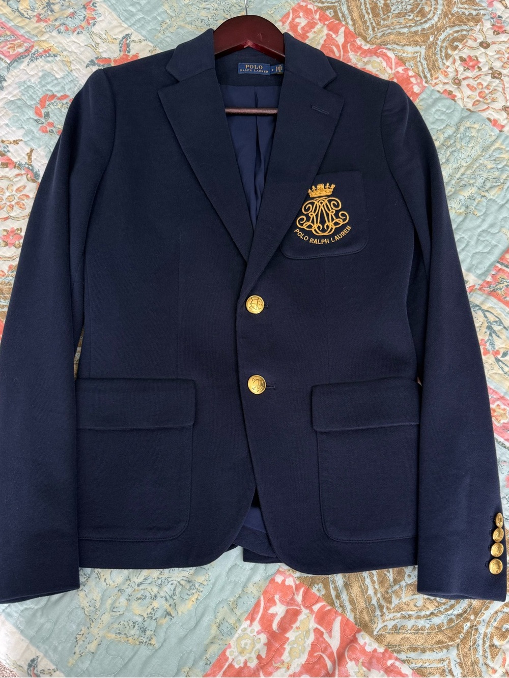 Ralph Lauren Womens Bullion Jacquard Blazer Size 2 Avitar Navy Blue Preppy Busin - Picture 3 of 14